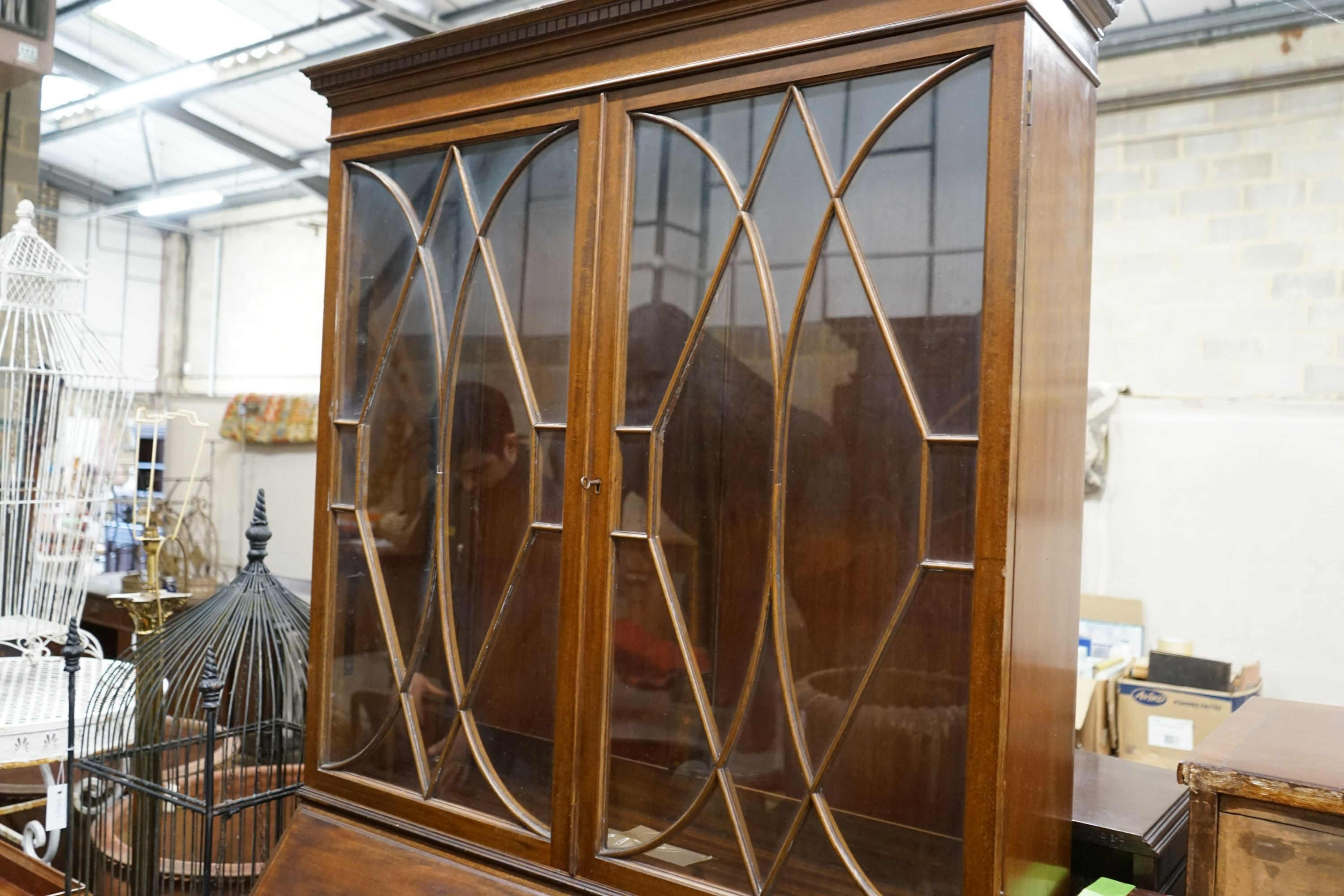 A George III style mahogany bureau bookcase, width 100cm, depth 46cm, height 209cm